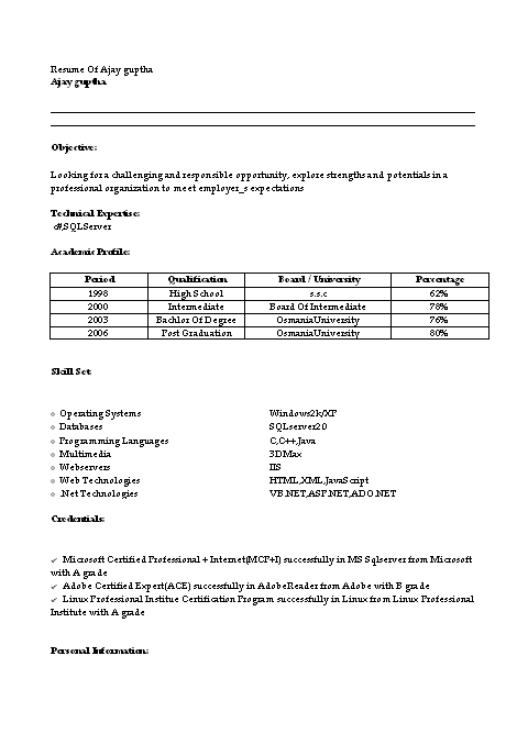 Latest freshers resume formats